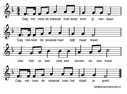 dag meneer de sneeuwman bladmuziek