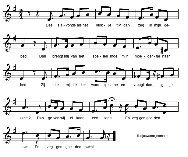 Des avonds als het klokje tikt bladmuziek